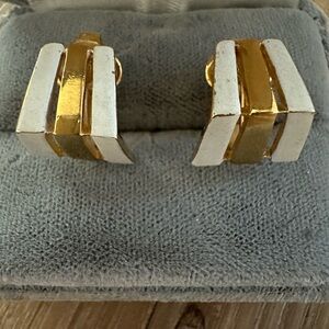 Vintage Trifari 3Stripe Square Clip On Earrings Signed
